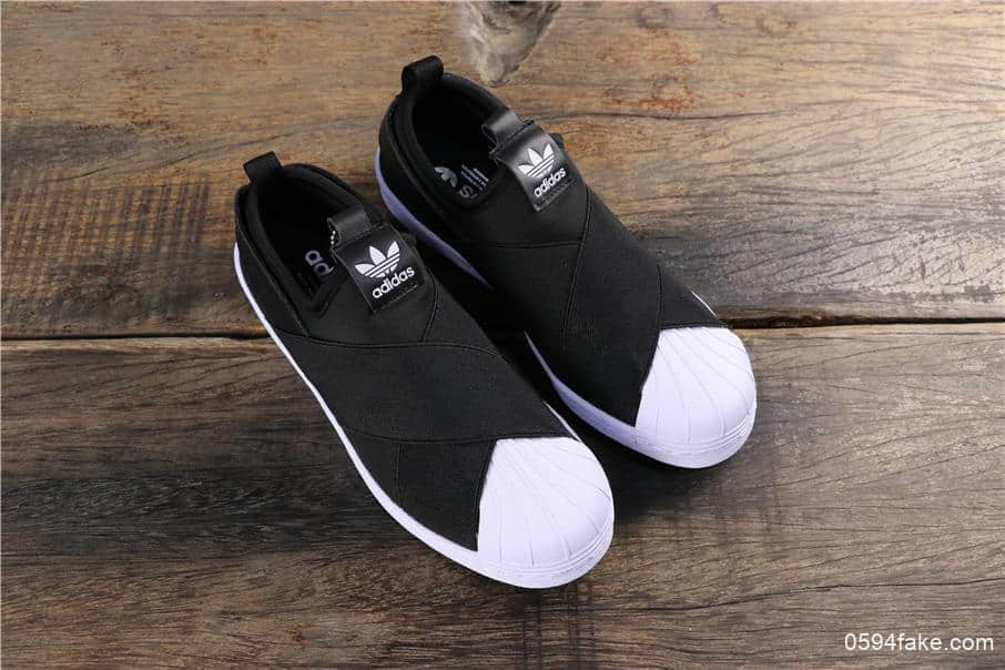 阿迪达斯Adidas SUPERSTAR SLIP ON W S贝壳头公司级交叉绑带黑白顶级版本敏感内容可充正 货号：S81337