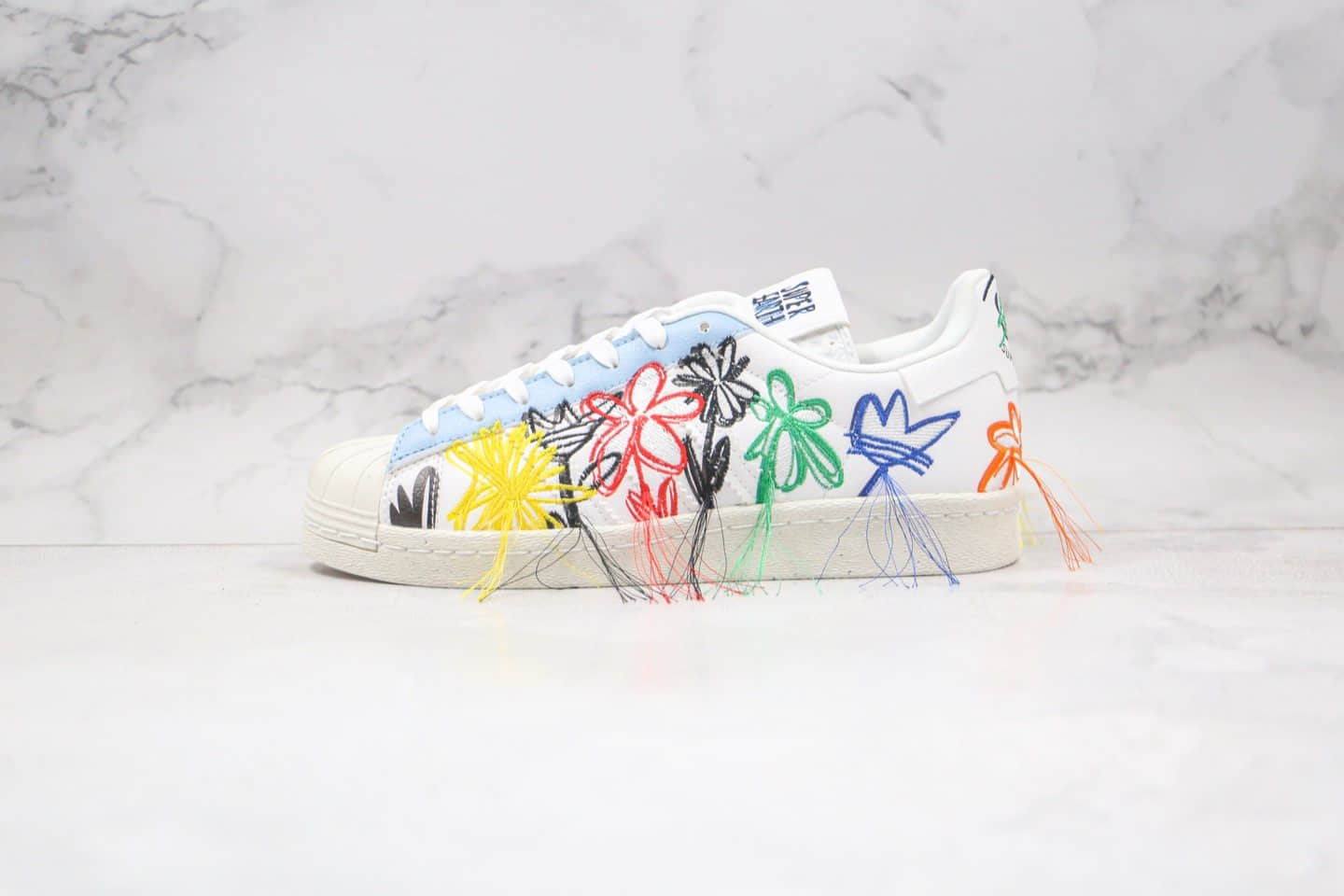 阿迪达斯adidas Originals x Sean Wotherspoon联名款纯原版本三叶草贝壳头刺绣毛边五彩花朵流苏板鞋原鞋开模 (ID:59145) - 图片1