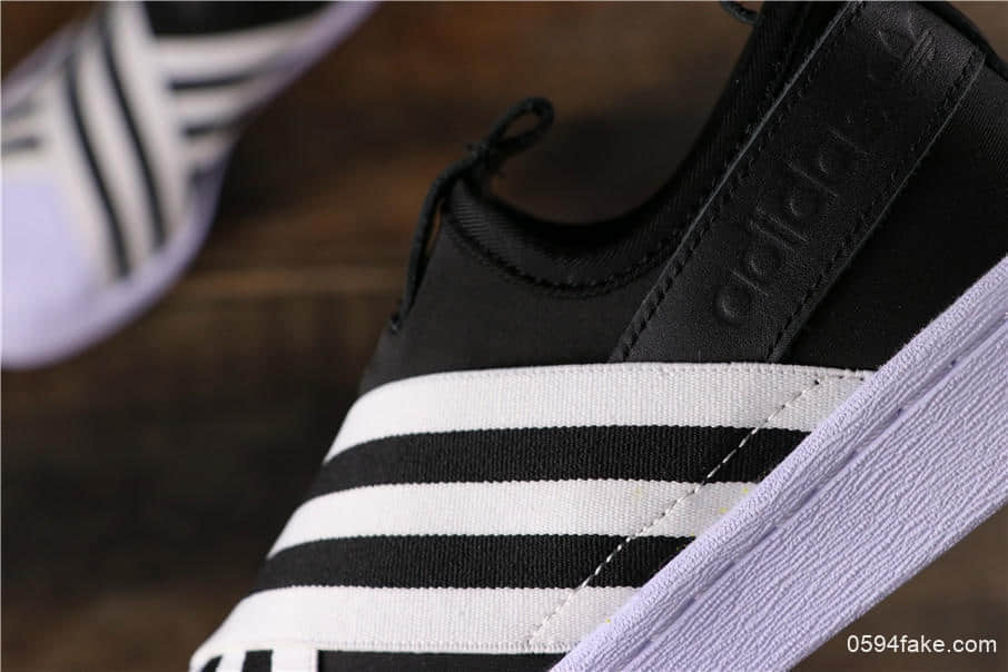 阿迪达斯Adidas SUPERSTAR SLIP ON W S贝壳头情侣休闲交叉绑带条纹配毒标实体店可充正 货号:AC8582