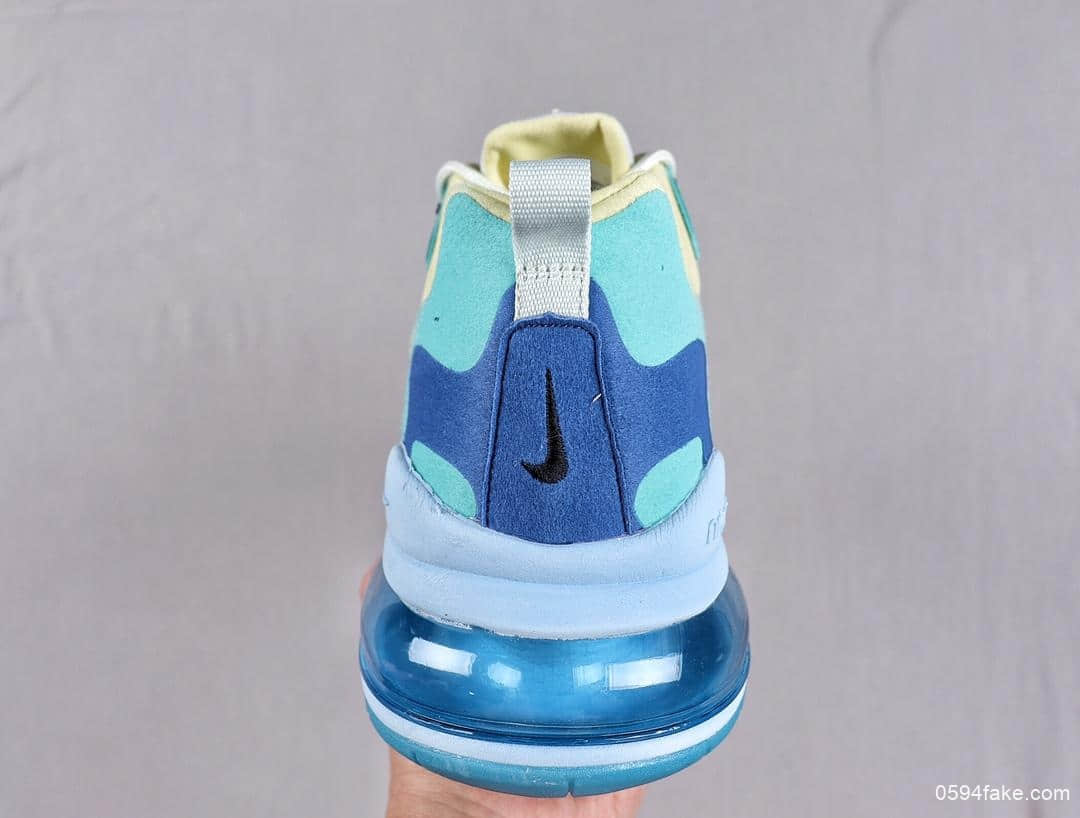 耐克Nike React Air Max 270公司级高桥盾网纱系列蓝绿机能半气垫跑步鞋 货号:AO4971-301