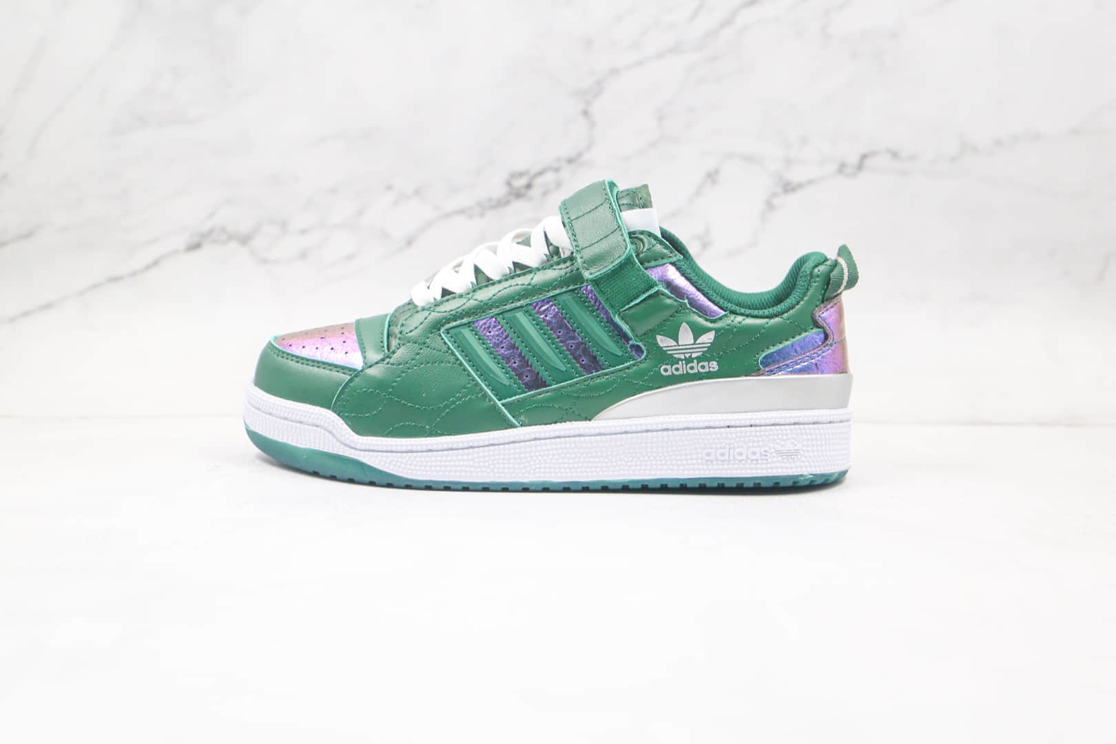 阿迪达斯Adidas Forum Low纯原版本低帮三叶草绿镭射银魔术贴板鞋原盒原标原档案数据开发 货号:H04189