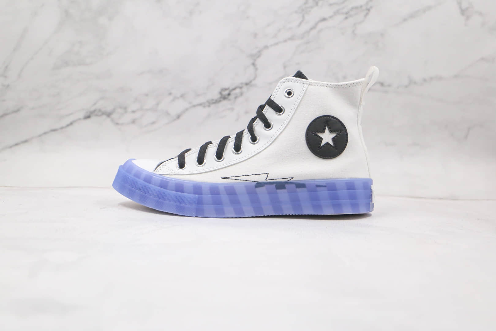 匡威CONVERSE ALL STAR 2021公司级版本高帮果冻透明底闪电白蓝黑帆布鞋2021春季新款 (ID:62105) - 图片1
