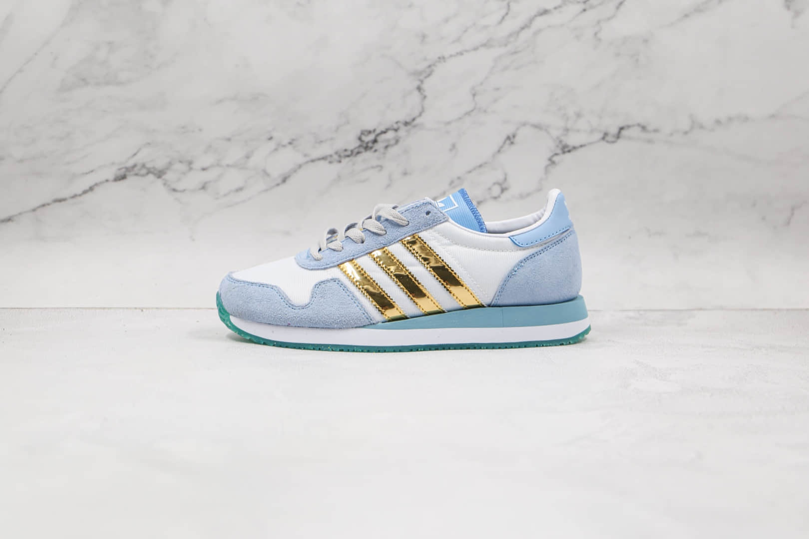 阿迪达斯Adidas Unisex Originals USA 84纯原版本三叶草白蓝金色USA 84冰雪奇缘运动鞋原盒原标 (ID:65112) - 图片1