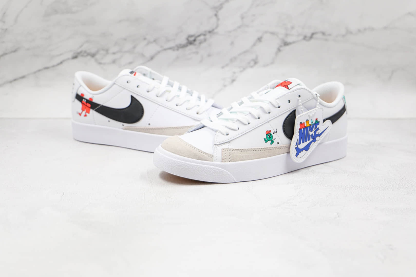 耐克NIKE Blazer LOW 77 VNTG纯原版本低帮开拓者白黑色卡通板鞋原盒原标 (ID:66759) - 图片1