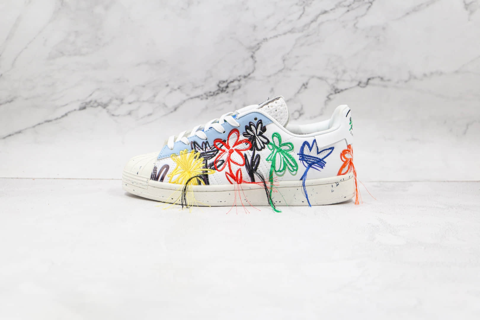 阿迪达斯Adidas Originals x Sean Wotherspoon联名款纯原版本贝壳头刺绣毛边五彩花朵流苏花卉小花板鞋原楦头纸板打造 (ID:69536) - 图片1
