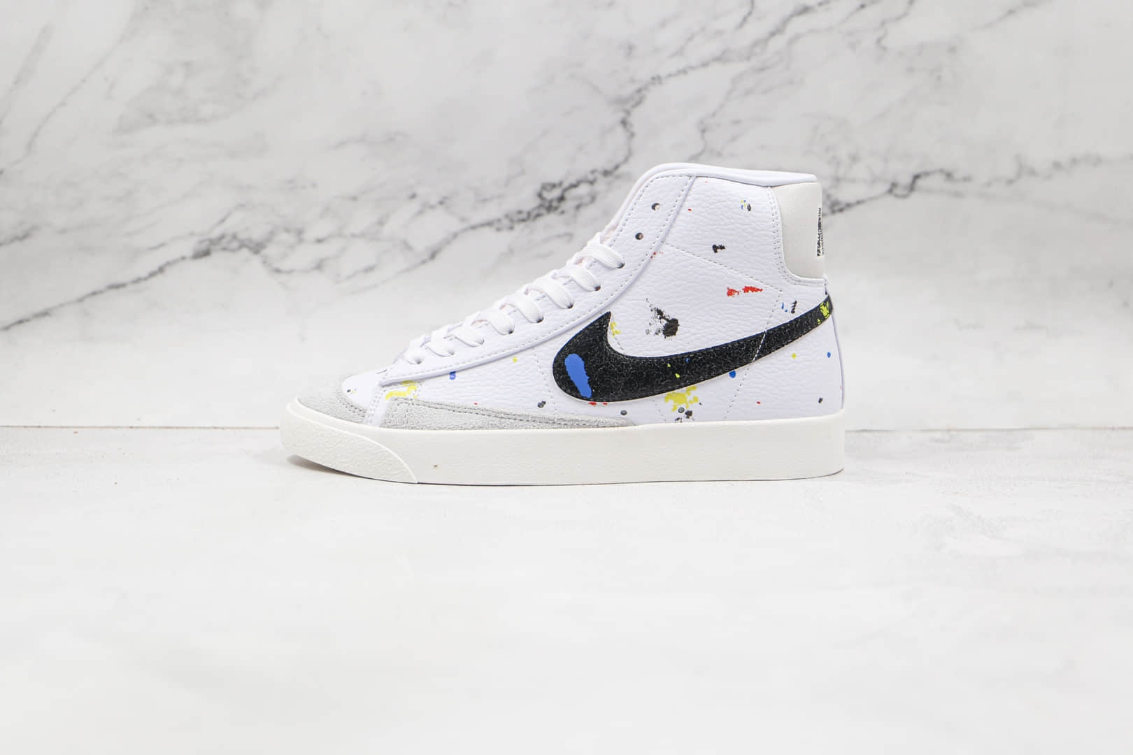 耐克NIKE Blazer MID 77 VNTG纯原版本高帮开拓者白黑色泼墨板鞋原盒原标 (ID:69596) - 图片1