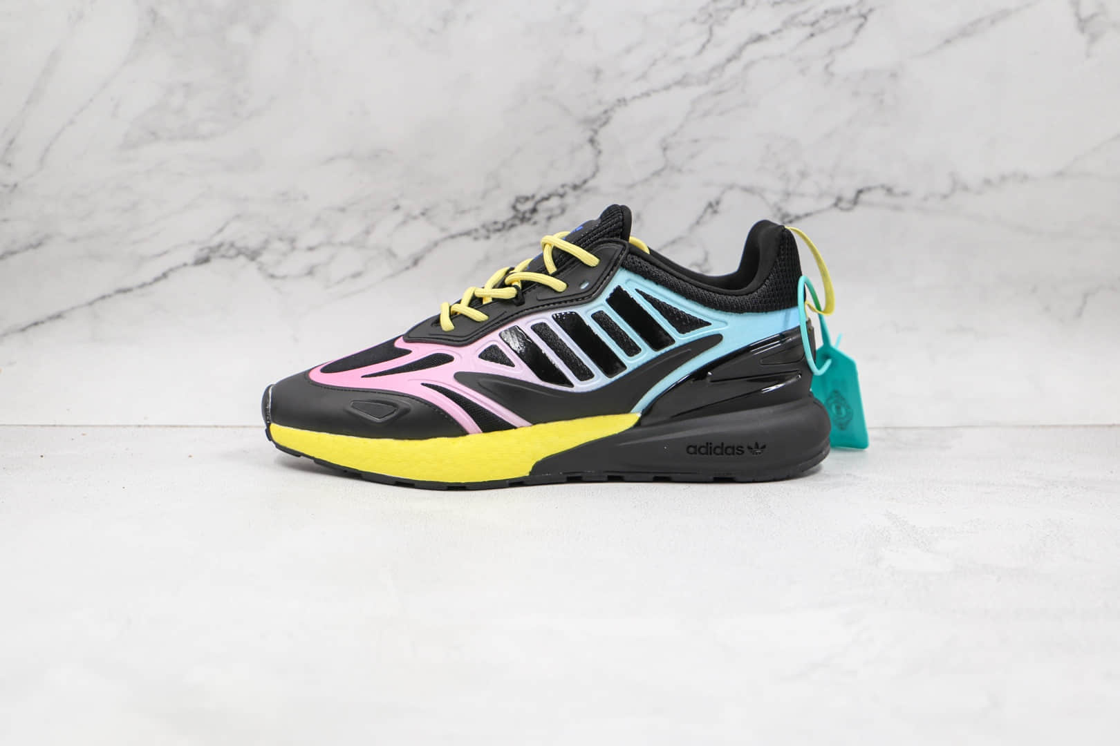 阿迪达斯Adidas Originals ZX 2K Boost 2.0纯原版本黑粉黄蓝色彩色渐变色爆米花跑鞋 (ID:69635) - 图片1