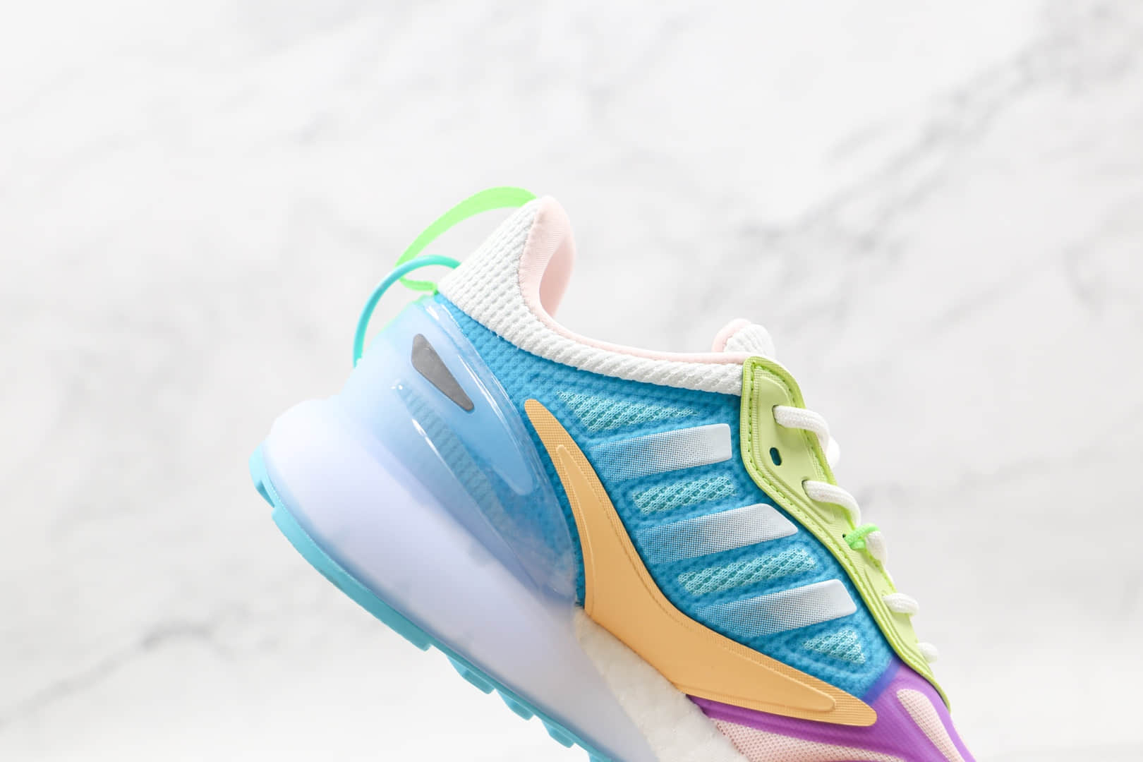 阿迪达斯Adidas Originals ZX 2K Boost 2.0纯原版本三叶草ZX 2K白蓝粉黄绿色彩色拼接爆米花跑鞋原档案数据开发 货号:GZ7502