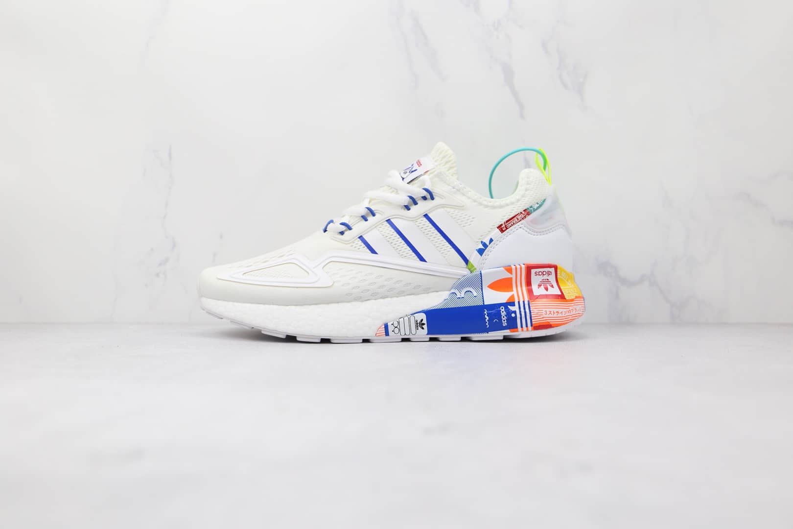 阿迪达斯Adidas Originals ZX 2K Boost纯原版本白蓝色ZX 2K阿迪印花爆米花跑鞋原盒原标 货号:GX2718