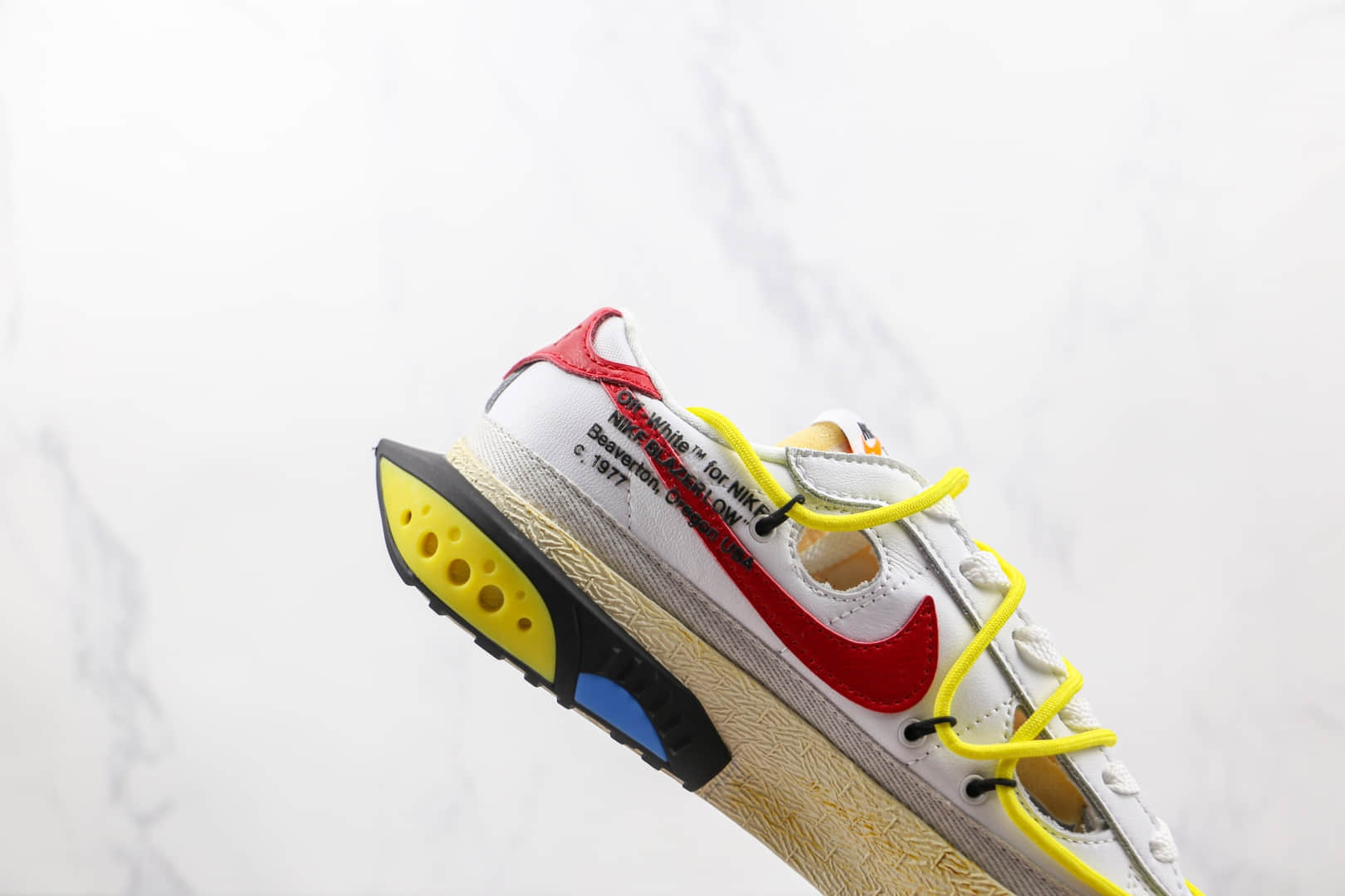 耐克Nike Blazer Low x Off-White联名款纯原版本白红黄绑带低帮开拓者板鞋原盒原标 货号:DH7863-100