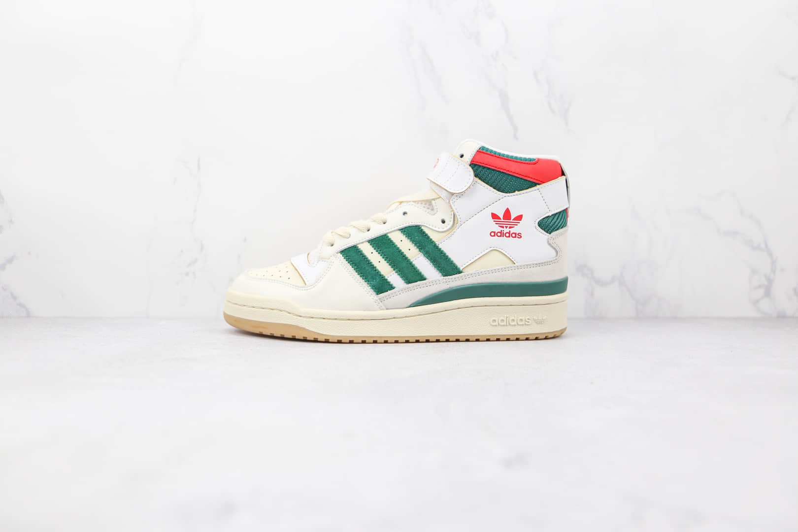 阿迪达斯Adidas Forum 84 HIGH纯原版本三叶草高帮白绿红色鸳鸯魔术贴板鞋原楦头纸板打造 货号:GX9055