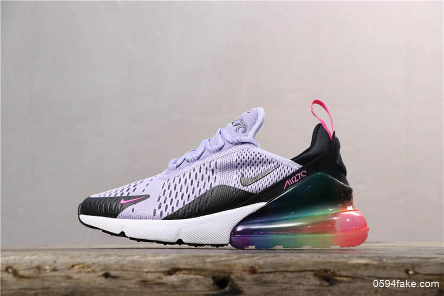 耐克Nike Air Max 270 BETRUE公司级版本270半掌大气垫减震耐磨镭射网眼紫彩虹休闲运动鞋 (ID:7782) - 图片1