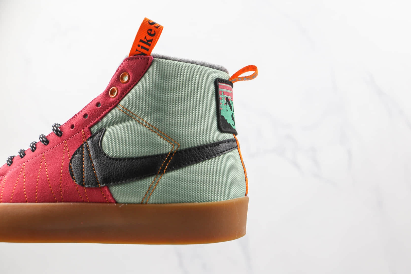 耐克Nike SB Zoom Blazer Mid PRO GT QS纯原版本高帮SB开拓者加绒粉绿色拼色波敏感内容缝线板鞋原档案数据开发 货号:DC8903-301
