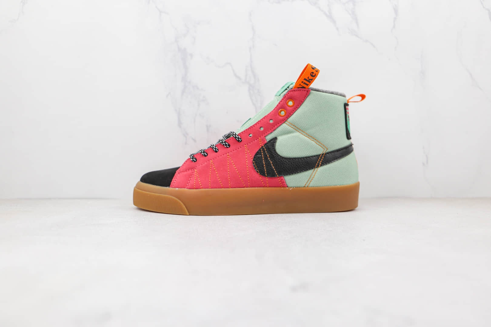耐克Nike SB Zoom Blazer Mid PRO GT QS纯原版本高帮SB开拓者加绒粉绿色拼色波敏感内容缝线板鞋原档案数据开发 货号:DC8903-301