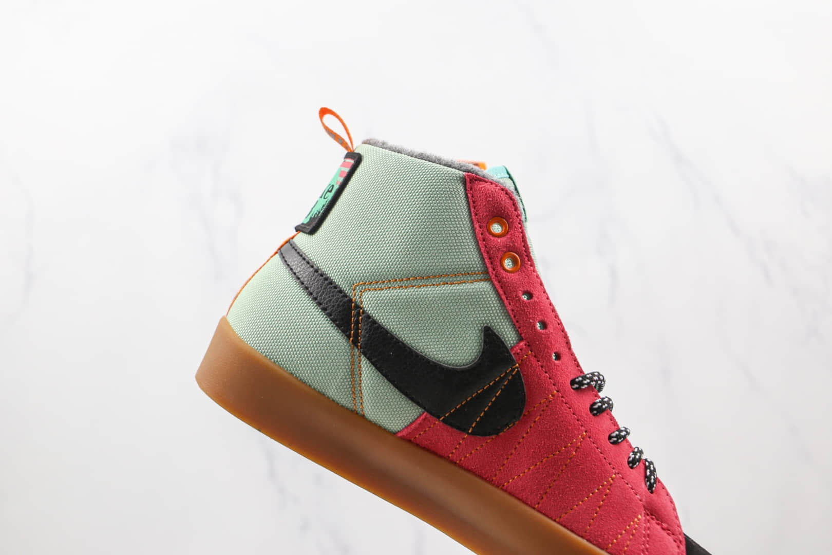 耐克Nike SB Zoom Blazer Mid PRO GT QS纯原版本高帮SB开拓者加绒粉绿色拼色波敏感内容缝线板鞋原档案数据开发 货号:DC8903-301