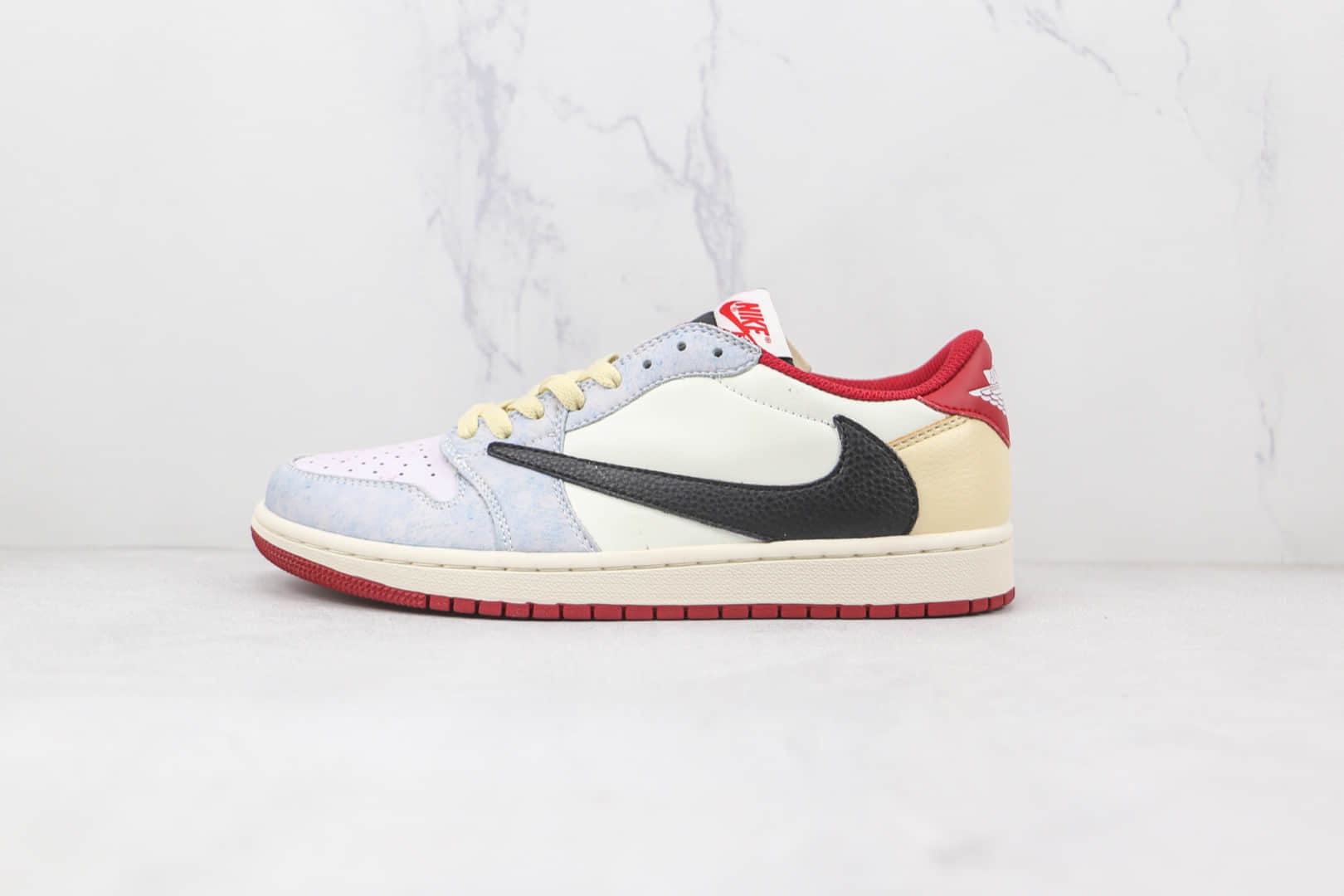 耐克Nike Air Jordan 1 Low OG SP White Red Fog Blue x Travis Scott联名款纯原版本低帮倒勾AJ1白红雾霾蓝板鞋原楦头纸板打造 货号:CM7866-125