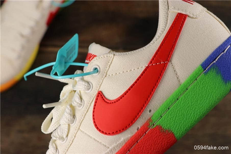 耐克Nike Blazer Bruin Low QS彩虹底米白纯原版本内置Zoom气垫低帮开拓者休闲板鞋 货号:AA1057-106