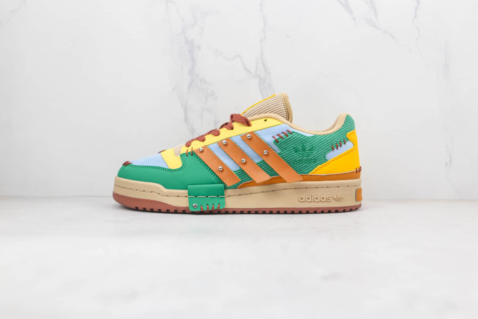 阿迪达斯Adidas Originals Forum 84 Low Karoro x Melting Sadness联名款纯原版本低帮Forum84木偶棕绿灯芯绒蓝拼接板鞋原盒原标 (ID:80581) - 图片1