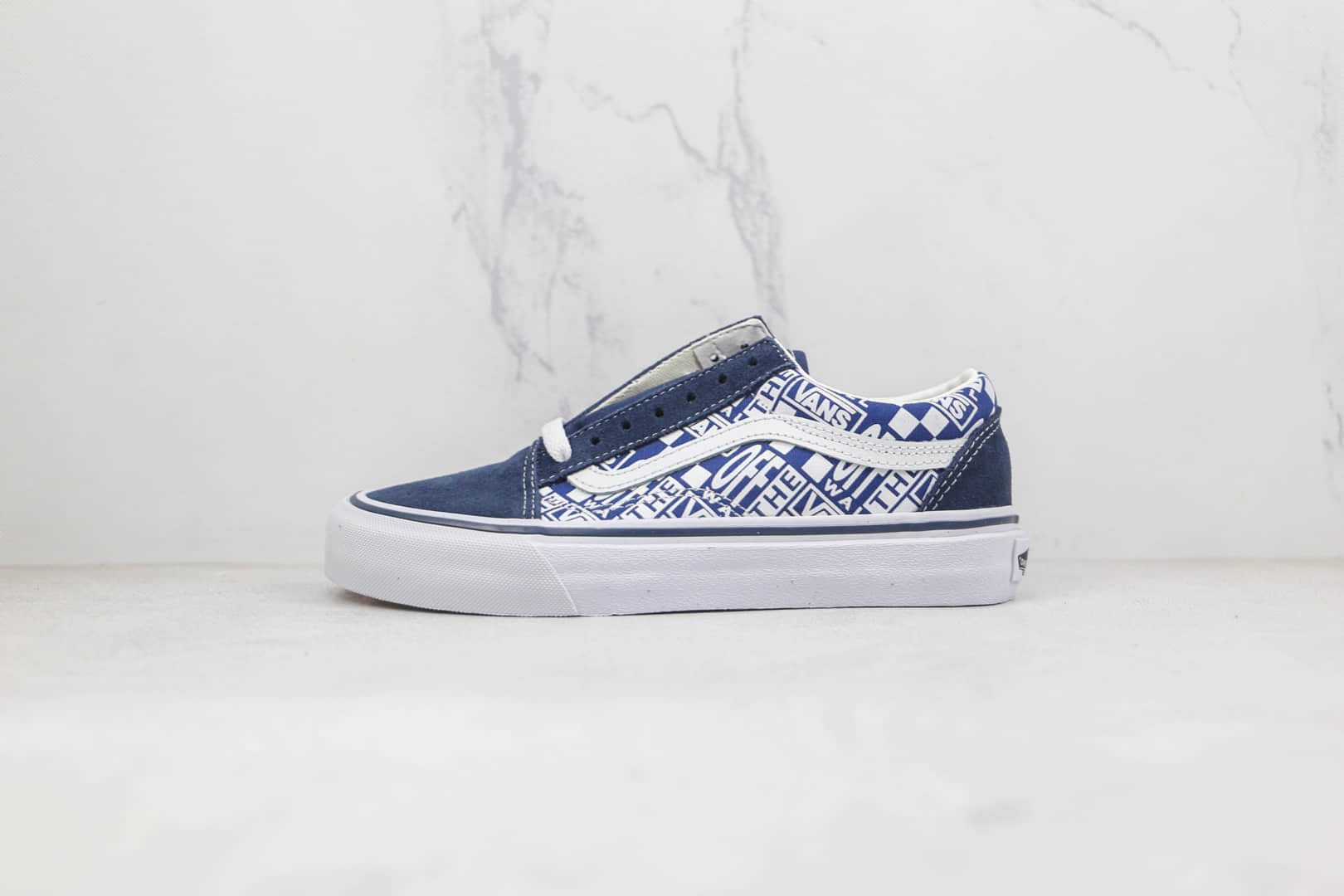 万斯Vans old skool x OFF white联名款公司级版本低帮白蓝硫化帆布鞋原盒原标 (ID:80621) - 图片1