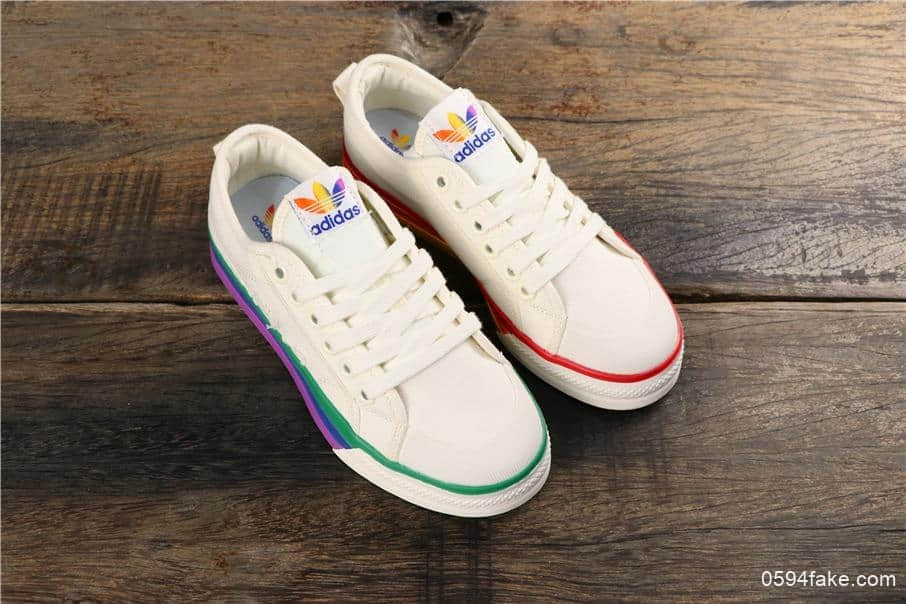 阿迪达斯Adidas PRIDE NIZZA公司级版本彩虹鸳鸯鞋帆布鞋经典校园板鞋男女情侣鞋 货号:EF2319