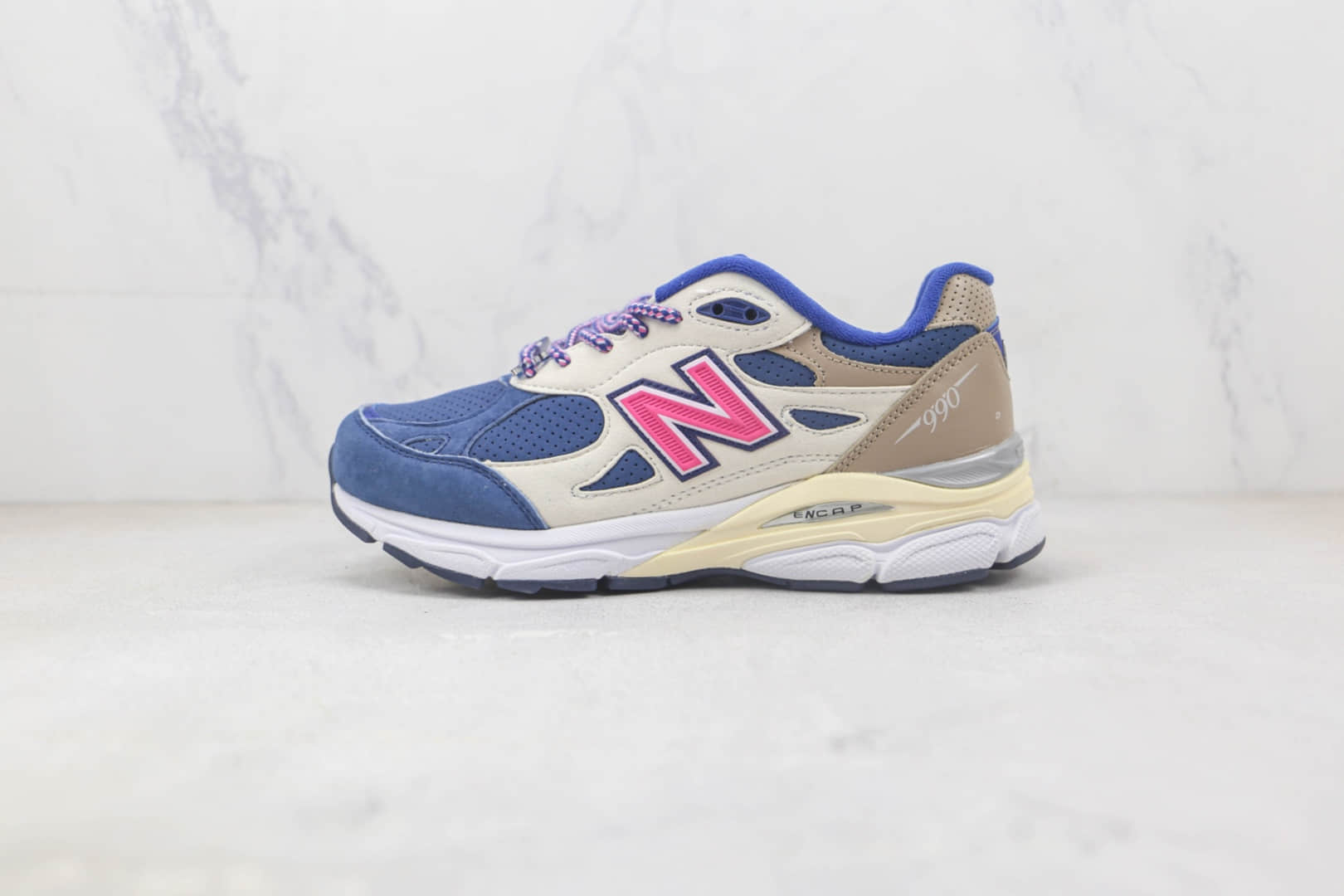 新百伦New Balance 990 x KITH联名款纯原版本NB990V3拼接米白粉蓝棕色复古老爹鞋 新百伦NB990联名款系列 (ID:91272) - 图片1