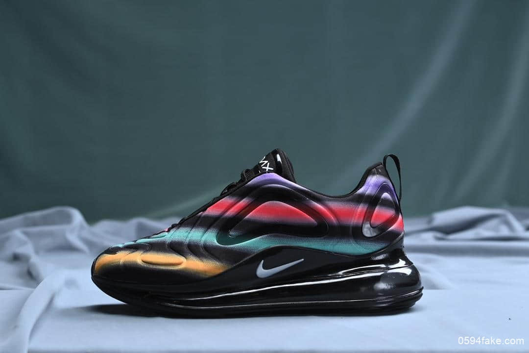 耐克Nike Air Max 720 Black Neon Streaks公司级版本太空大气垫前卫运动慢跑鞋黑极光彩虹条天眼气垫 (ID:9397) - 图片1