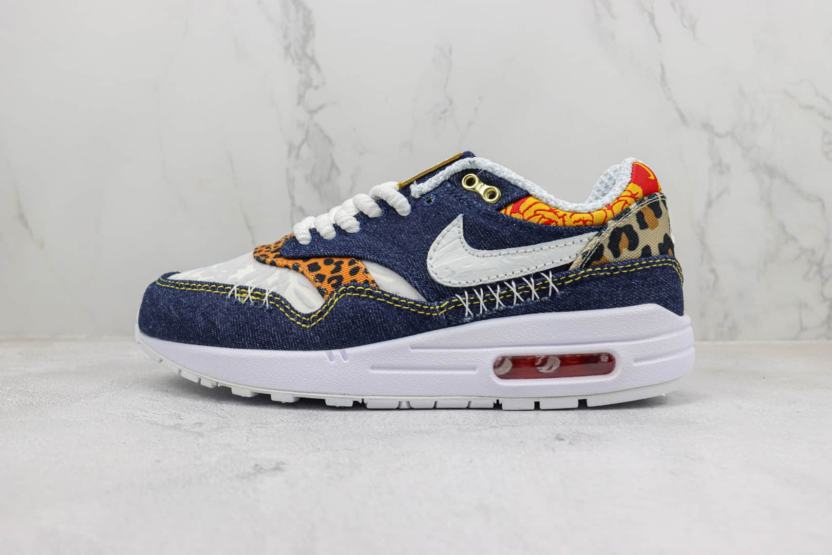 耐克Nike Air Max 1纯原版本Max1牛仔布豹纹印花气垫跑鞋 莆田耐克工厂 (ID:98538) - 图片1