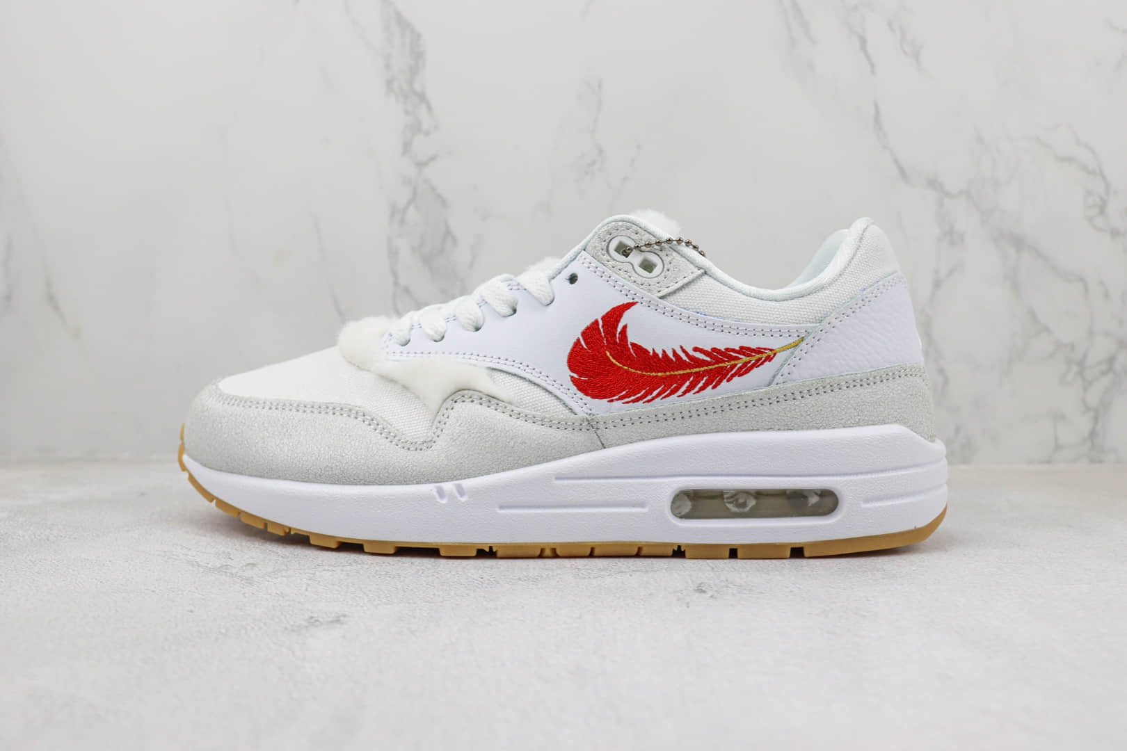 耐克Nike Air Max 1纯原版本Max1白红羽毛勾子半掌气垫复古跑鞋 莆田耐克货源 货号:FJ4451-100