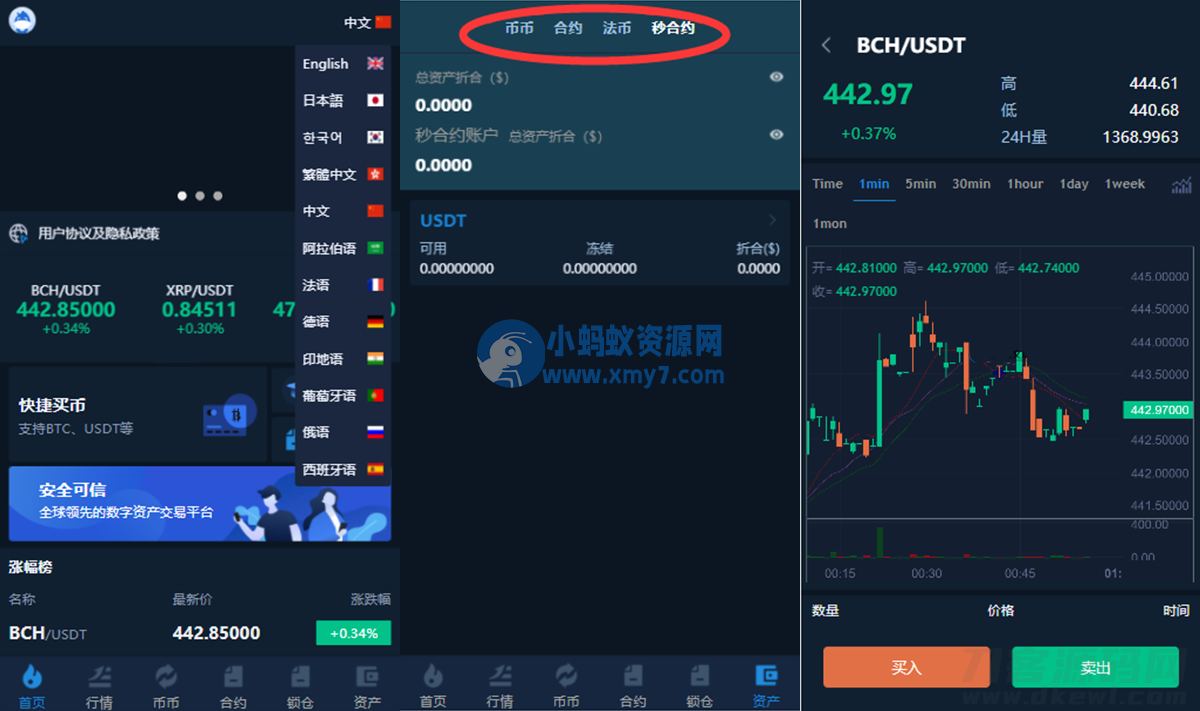 多语言交易所/12国语言/秒合约/申购/锁仓/K线完整/脚本最全/带教程/日夜模式 - 图片1