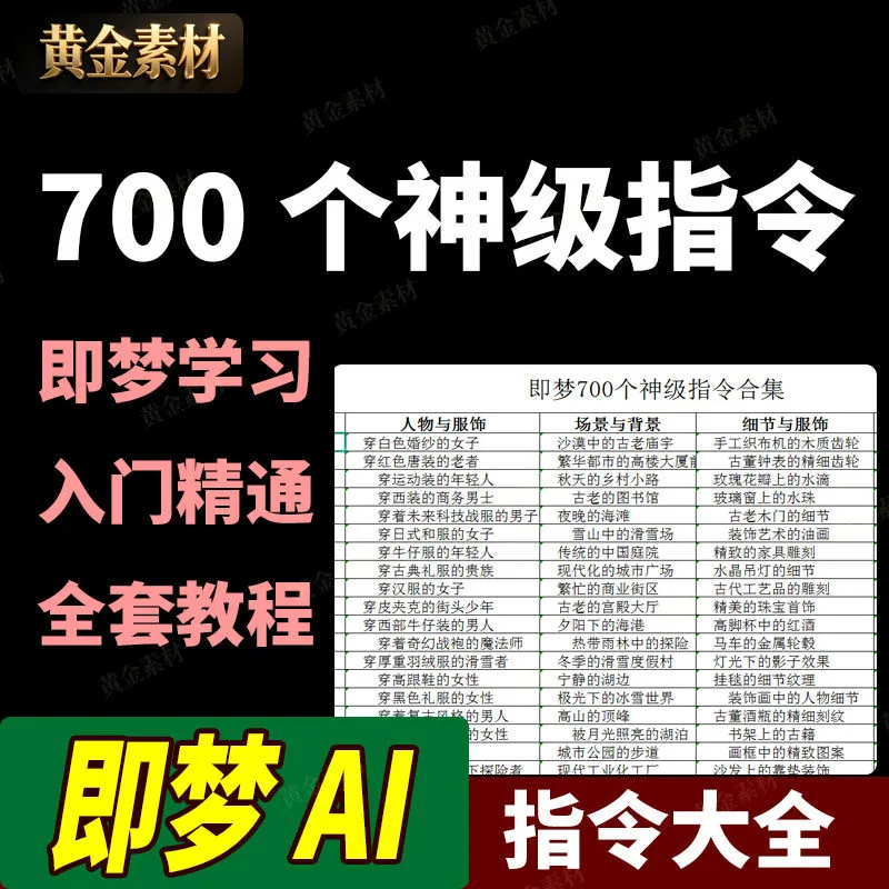 即梦AI生成视频合集700个神级指令学习提示词入门到精通全套教程 - 图片1